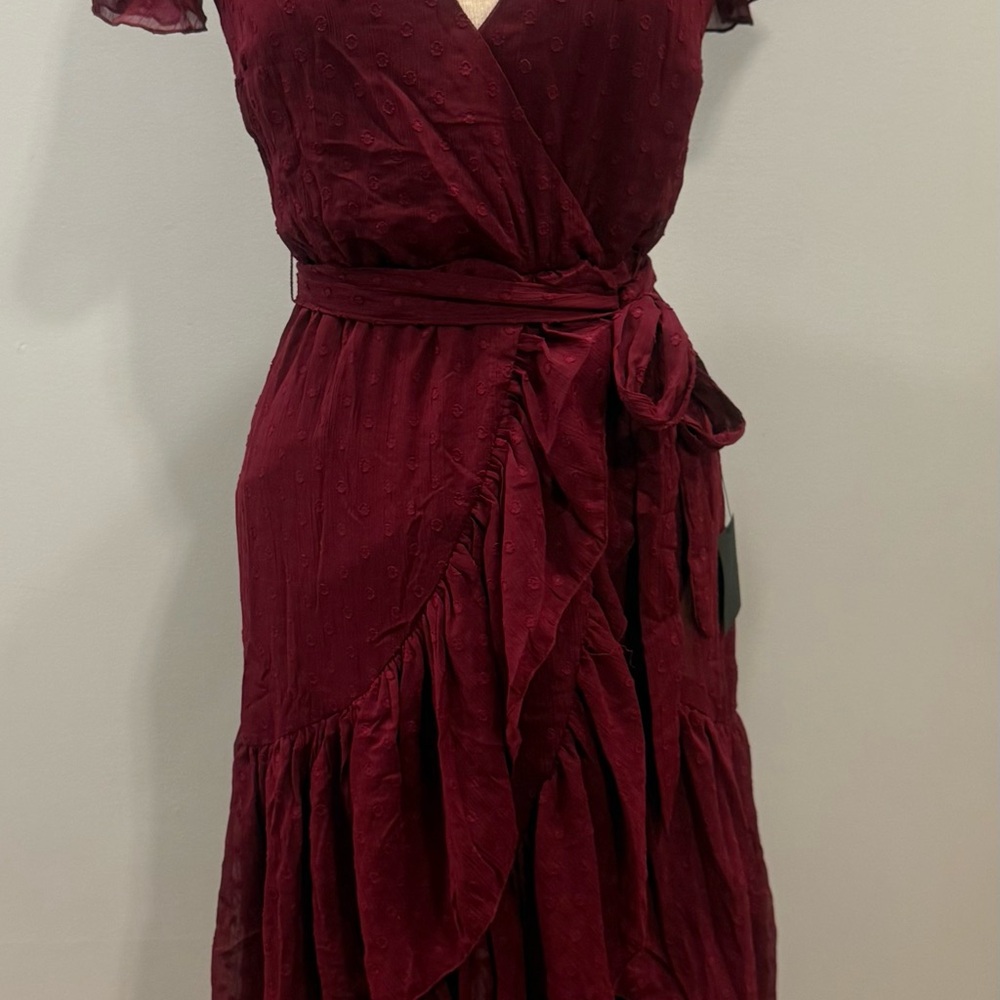 Lulu's Deep Red Ruffle Midi cocktail party Dress Women’s Size Small